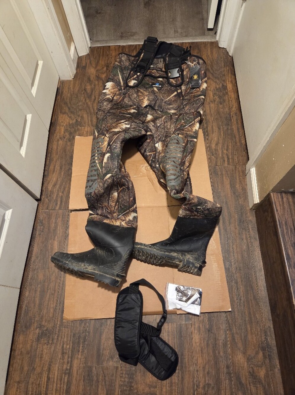 TruDave Camouflage Neoprene Chest Waders with adjustable shoulder straps and qui
